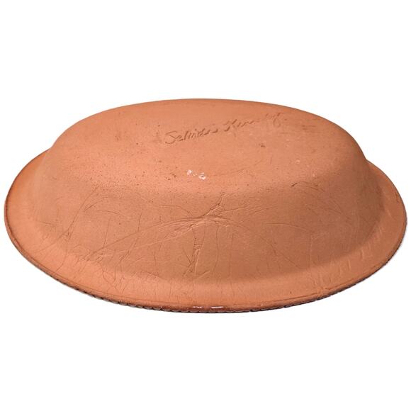 Selinda Kennedy Redware Hand-Painted Pottery Flower Oval Dish Signed Collectible - Picture 7 of 7